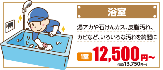 浴室　湯アカや石けんカス、皮脂汚れ、カビなど、いろいろな汚れを綺麗に